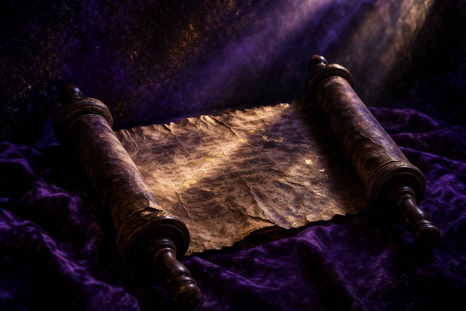 The Unveiling A picture of a scrol against a dark purple background