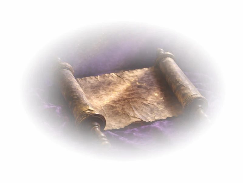 A picture of a scrol against a dark purple background